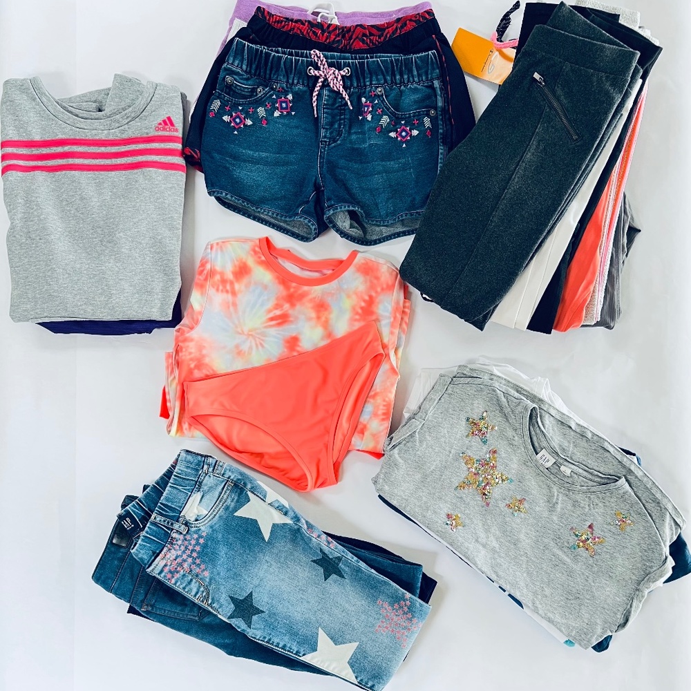 Lot of 23 Girls 10/12 L Gap, Justice, Old Navy, Champion, Adidas Jeans, Legging…